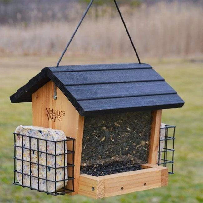 Cedar Hopper Bird Feeder With Suet Cages, Small 4 Cedar Hopper Bird Feeder With Suet Cages, Small - Image 3