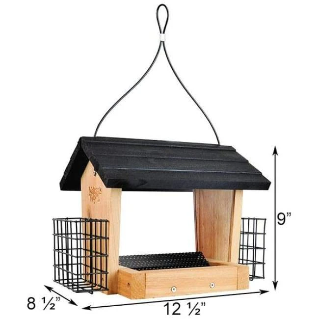 Cedar Hopper Bird Feeder With Suet Cages, Small 3 Cedar Hopper Bird Feeder With Suet Cages, Small - Image 2