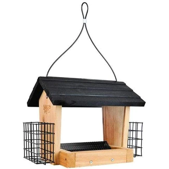 Cedar Hopper Bird Feeder With Suet Cages, Small 2 Cedar Hopper Bird Feeder With Suet Cages, Small