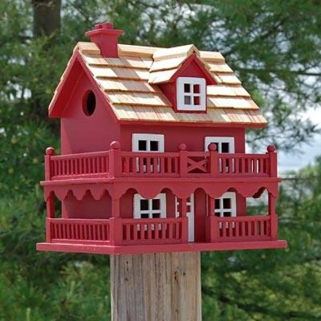 Novelty Cottage Bird House, Red 3 Novelty Cottage Bird House, Red