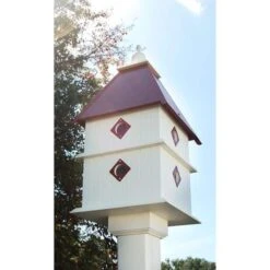 Plantation Bird House With Merlot Red Roof
